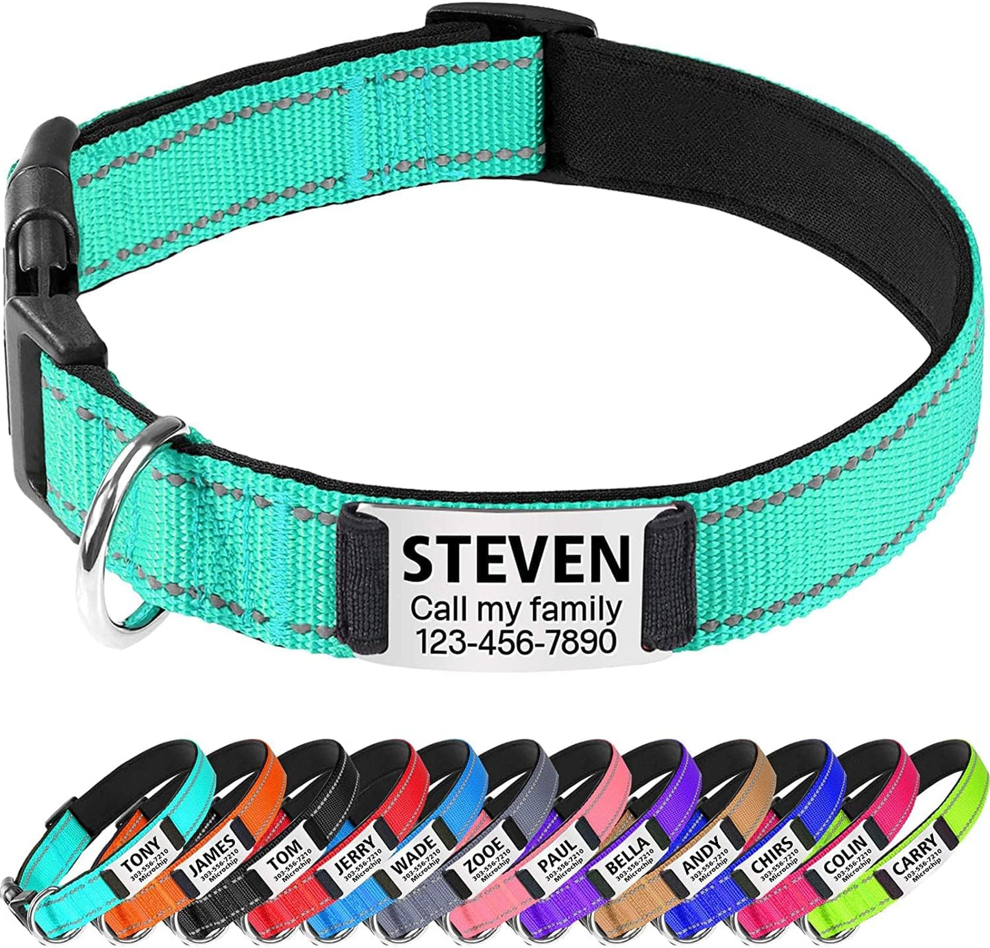 Hundehalsband personalisiert - mit reflektierendem gepolstertem Nylon