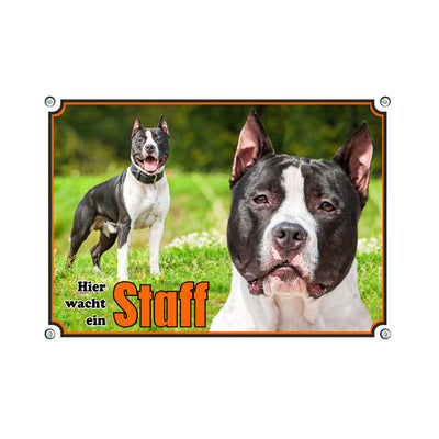 American Staffordshire Terrier - Hier wacht ein Staff – Hundeschild aus Aluminium