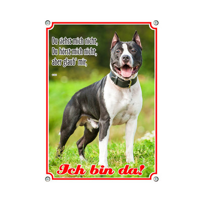 American Staffordshire Terrier - Ich bin da B – Hundeschild aus Aluminium