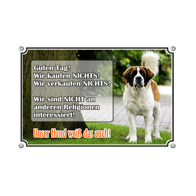 Bernhardiner - Wir kaufen nichts – Hundeschild aus Aluminium