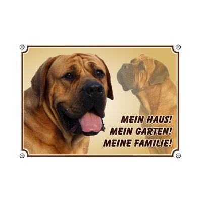 Boerboel - Mein Haus Mein Garten Meine Familie – Hundeschild aus Aluminium