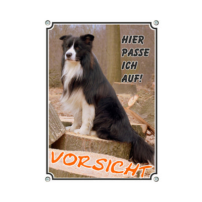Border Collie - Hier passe ich auf – Hundeschild aus Aluminium