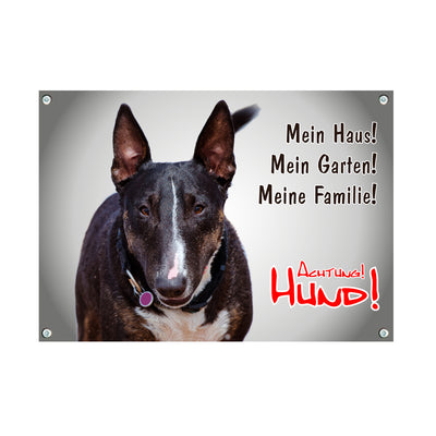 Bullterrier - Mein Haus Mein Garten Meine Familie – Hundeschild aus Aluminium
