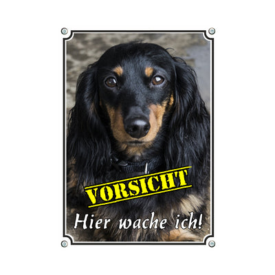 Dackel - Hier wache ich – Hundeschild aus Aluminium
