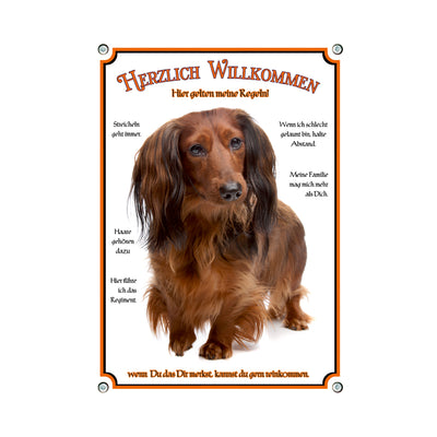 Dackel - Herzlich Willkommen – Hundeschild aus Aluminium