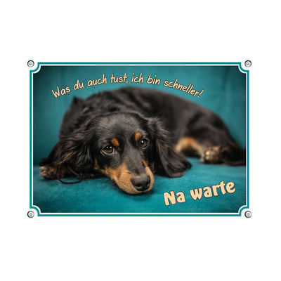 Dackel - Ich bin schneller – Hundeschild aus Aluminium