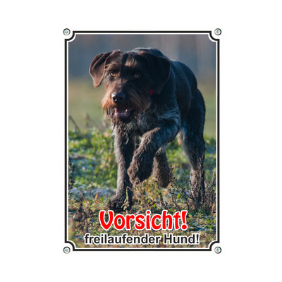Deutscher Drahthaar - Freilaufender Hund – Hundeschild aus Aluminium