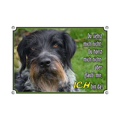 Deutscher Drahthaar - Du siehst mich nicht – Hundeschild aus Aluminium