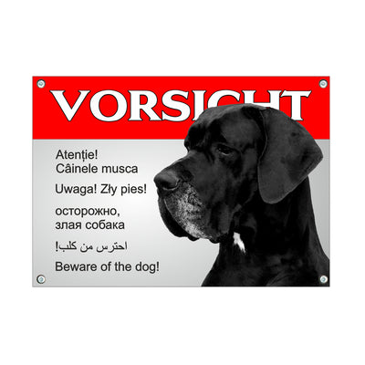 Deutsche Dogge - Vorsicht Beware Atentie – Hundeschild aus Aluminium