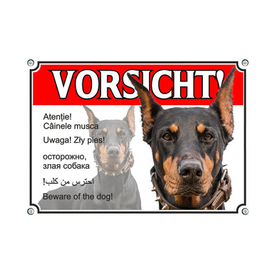 Dobermann - Beware of the dog – Hundeschild aus Aluminium