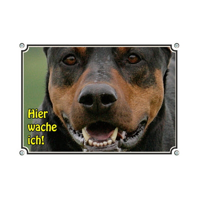 Dobermann - Hier wache ich – Hundeschild aus Aluminium