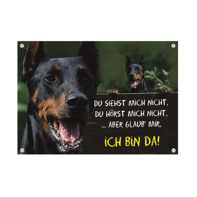 Dobermann - ich bin da – Hundeschild aus Aluminium