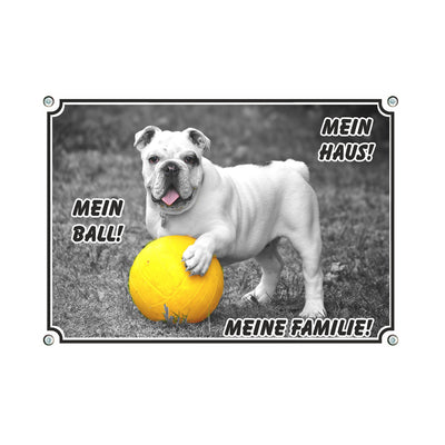 Englische Bulldogge - Mein Haus – Hundeschild aus Aluminium