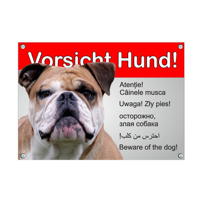 Englische Bulldogge - Vorsicht Hund – Hundeschild aus Aluminium