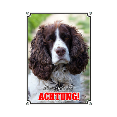 English Springer Spaniel - Hier wache ich – Hundeschild aus Aluminium