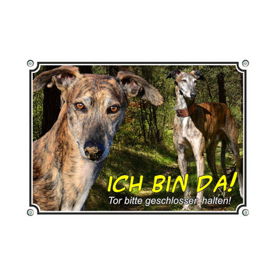 Greyhound - ich bin da – Hundeschild aus Aluminium