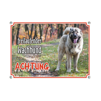Kaukasischer Owtscharka - freilaufender Wachhund – Hundeschild aus Aluminium