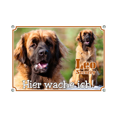 Leonberger - Hier wache ich – Hundeschild aus Aluminium