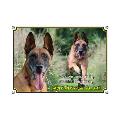 Malinois - Hier passe ich auf – Hundeschild aus Aluminium