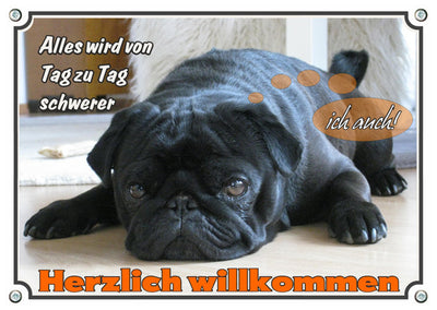Mops - Herzlich Willkommen – Hundeschild aus Aluminium
