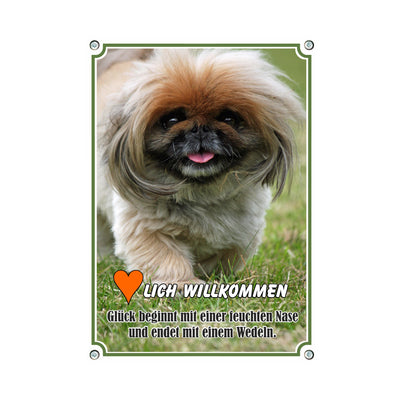 Pekingese - Herzlich Willkommen – Hundeschild aus Aluminium