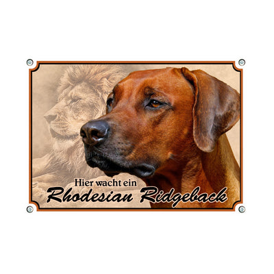 Rhodesian Ridgeback - Hier wacht ein – Hundeschild aus Aluminium