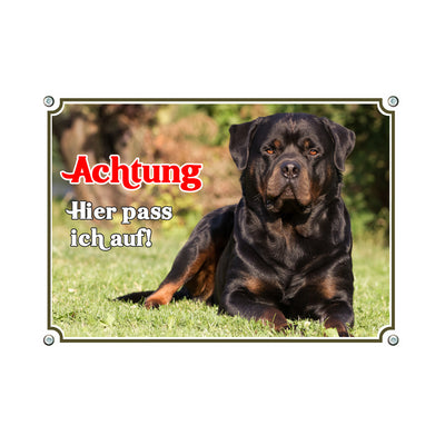 Rottweiler - Achtung hier pass ich auf – Hundeschild aus Aluminium