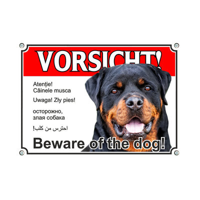 Rottweiler - Beware atentie Vorsicht – Hundeschild aus Aluminium