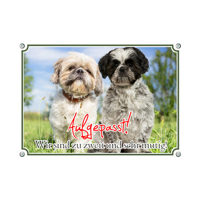 Shih Tzu - Wir sind zu zweit – Hundeschild aus Aluminium