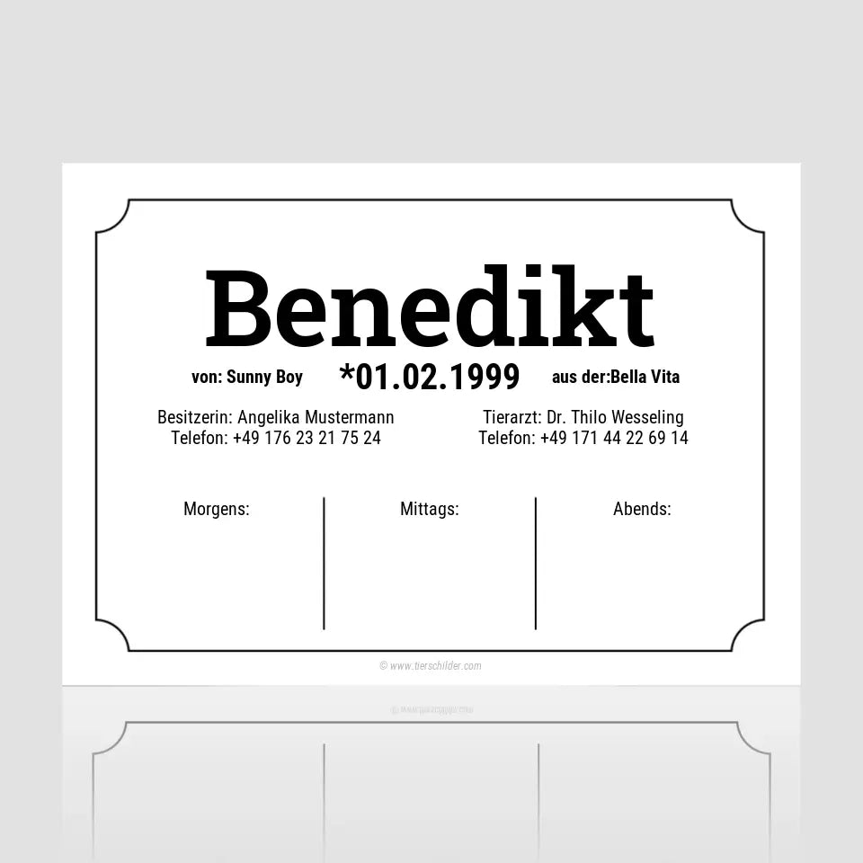 Boxenschild mit Futterplan "Benedikt"